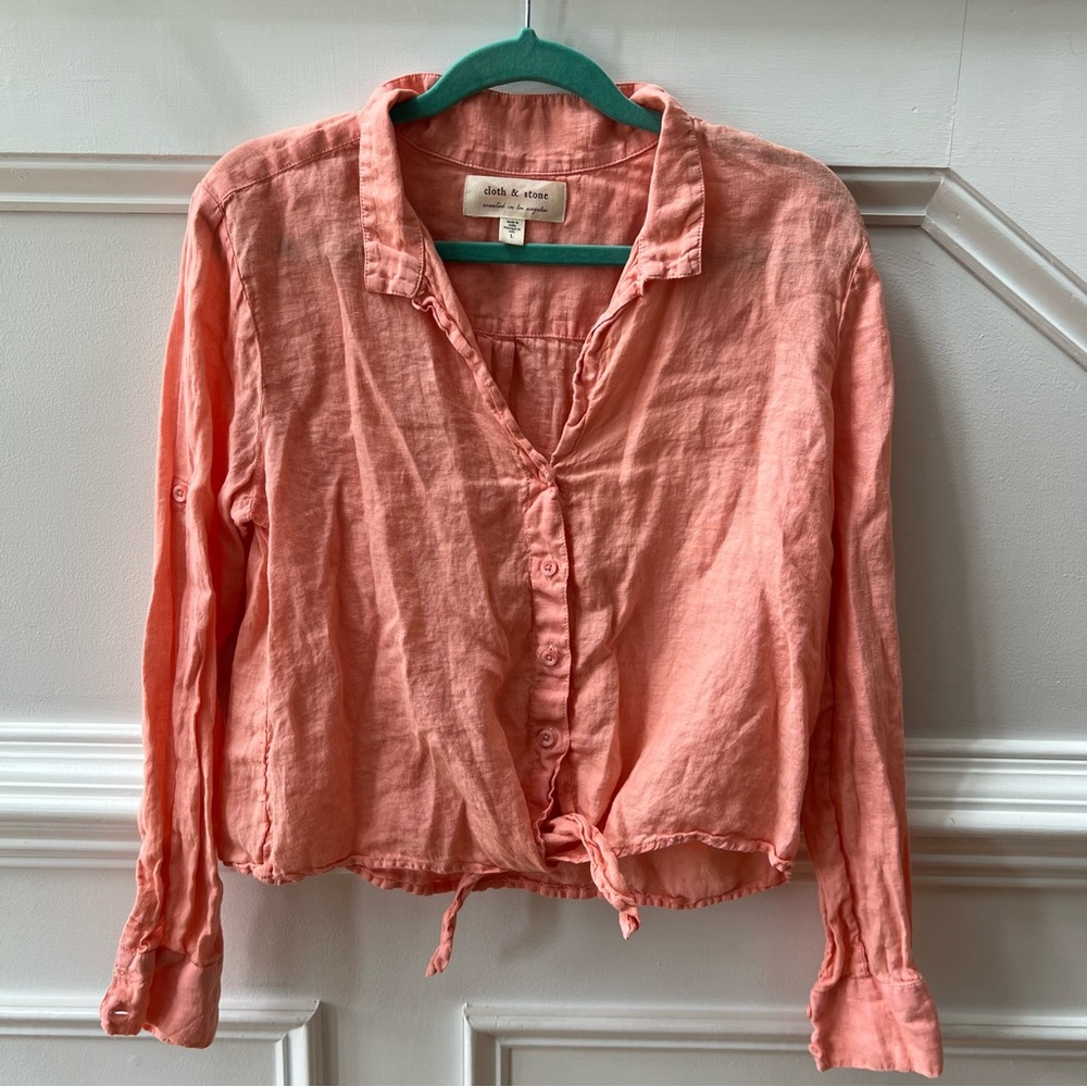 cloth & stone Coral Button-Front Linen Top